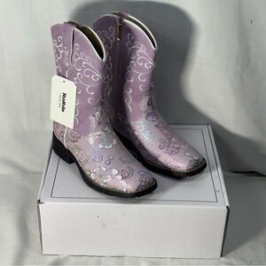 Rollda Girls Cowboy Boots Glitter Western Boots Shimmer Flowers Youth Sz. 4